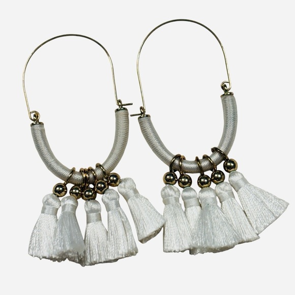 SUGARFIX Fringe Plated Metal Hooped Earrings By Baublebar 3" Gold White - Picture 6 of 8